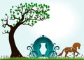 Tree, butterfly and horse-drawn carriage - full color