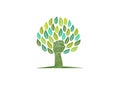 Tree care logo, revolution nature symbol, organic rebellion sign, green education and revolt healthy kids concept design