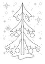 Cartoon page for coloring book with Christmas tree, vector illustration Royalty Free Stock Photo
