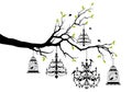 Tree with chandelier and birdcage, vector