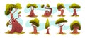 Tree character. Plants with expression faces old and young fairytale trees exact vector fantasy illustrations