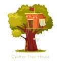 Tree with children house or oak with construction for kids games.