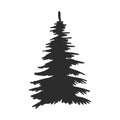 Tree, Christmas fir tree, black silhouette isolated on white background. Vector, spruce tree silhouette, vector illustration Royalty Free Stock Photo