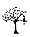 Cat silhouette on a tree illustration, vector Royalty Free Stock Photo