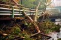 tree collapse on a bridge, causing a traffic jam