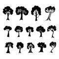 Tree collection. Set of black trees silhouettes isolated on white background. Vector Royalty Free Stock Photo