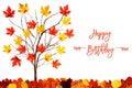 Tree With Colorful Leaf Decoration, English Calligraphy Happy Birthday