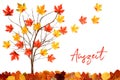 Tree With Colorful Leaf Decoration, Leaves Flying Away, Auszeit Means Downtime