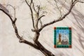 Tree and colorful mosaic, San Xavier del Bac Mission, Tucson