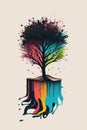 Tree coming out of a book, Concept art education, imagination inspiration motivation and reading