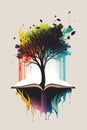 Tree coming out of a book, Concept art education, imagination inspiration motivation and reading