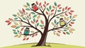 Tree with compass and magnifier, direction and pathfinding analysis vector design Generative AI Royalty Free Stock Photo