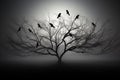 Tree dance monochrome bird shadows create a captivating silhouette spectacle