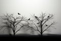 Tree dance monochrome bird shadows create a captivating silhouette spectacle