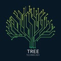 tree data digital technology network symbol. green line circuit ecology business. tree network nature line connection. vector