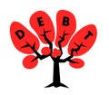 Tree with debt text in the crown - financial indebtedness is growing Royalty Free Stock Photo