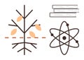 Science and Education Concept with Tree Diagram, Books, and Atomic Structure Royalty Free Stock Photo