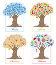 Tree in different seasons, objects-attributes of winter, spring, summer and autumn. Royalty Free Stock Photo