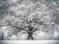 Tree double exposure with winter snow scene