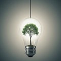 A tree is encased inside a clear light bulb, hanging vertically. The tree, with lush green Royalty Free Stock Photo