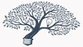 Tree with exposed roots on book, symbolizing foundation of knowledge, vector design Generative AI Royalty Free Stock Photo