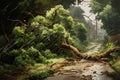 Tree fell over driveway and wires during a tropial storm Royalty Free Stock Photo