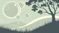 Tree with Floating Bubbles, Whimsical Nature Scene, Dreamlike Art, vector design Generative AI Royalty Free Stock Photo