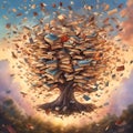 Book Tree With Flying Books