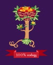 Tree in the form of a stylized mustachioed man with a basket of fruit on his head. Royalty Free Stock Photo