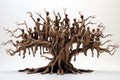 Tree formed entirely by interconnected human figures, symbolizing unity and interconnectedness. Ai generated