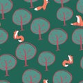 Tree fox seamless pattern design Royalty Free Stock Photo