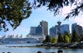 Vancouver Harbor and downtown view of Vancouver in British Columbia, Canada from Stanley Park. Royalty Free Stock Photo