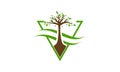 Tree and fresh wind with triangle vector logo Royalty Free Stock Photo