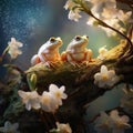 Tree frog courtship in spring