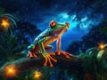 Ai Generated illustration Wildlife Concept of Tree frog after firefly Royalty Free Stock Photo