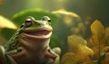 tree frog front view on green leaves. Flying frog look like laughing Royalty Free Stock Photo