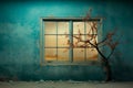 Tree in front of window with sky background and tree in the window. Generative AI Royalty Free Stock Photo