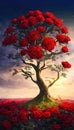 Tree full of blooming red roses, romantic abstract floral background. Generative AI