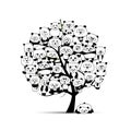 Tree with funny pandas, sketch for your design Royalty Free Stock Photo