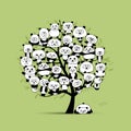 Tree with funny pandas, sketch for your design Royalty Free Stock Photo