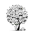 Tree with funny pandas, sketch for your design Royalty Free Stock Photo