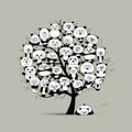 Tree with funny pandas, sketch for your design Royalty Free Stock Photo