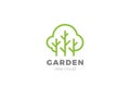 Tree Garden Forest Logo Linear Outline Luxury style. Wood Organic Eco symbol Logotype concept simple icon