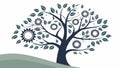 Tree with gear and leaf mix, balanced tech and nature knowledge, Vector Design, Generative AI
