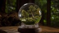 tree in glass ball. Lens Sphere Crystal Ball Focusing Sun Rays and reflecting countryside woodland