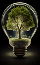 A tree in a glass bulb. The concept of environmental protection, ecology and green energy. Ai generative Royalty Free Stock Photo