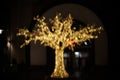 Tree of golden dollar lights. Abstract financial background with many dollar symbols