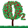 Exclusive. An apple tree in the form of the chemical formula of oxygen. A tree with green leaves and red fruits. Vector.