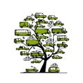 Tree with green cars, transportation concept for