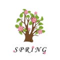 The tree with green foliage and pink flowers is cut out of paper Royalty Free Stock Photo